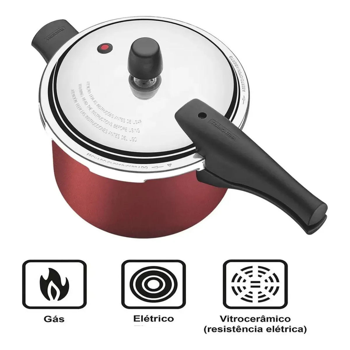 Panela de Pressão Tramontina Vancouver Alumínio Antiaderente Vermelho 6,0 LITROS - imagem 2